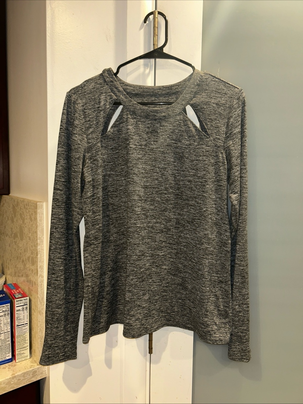 Alo Yoga Charcoal Heather Gray Mantra Cutout Long Sleeve Top Large Athletic